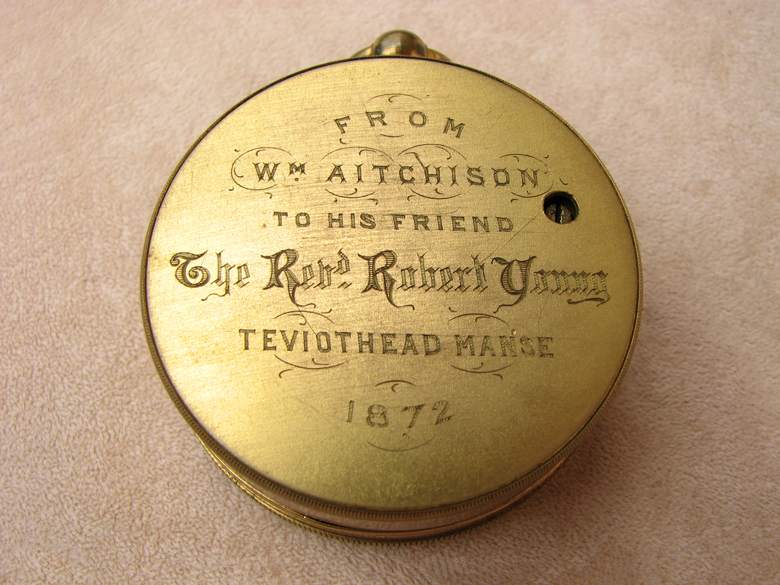 Antique pocket barometer owned by Rev'd Robert Young, publisher of Youngs Literal Translation, dated 1872
